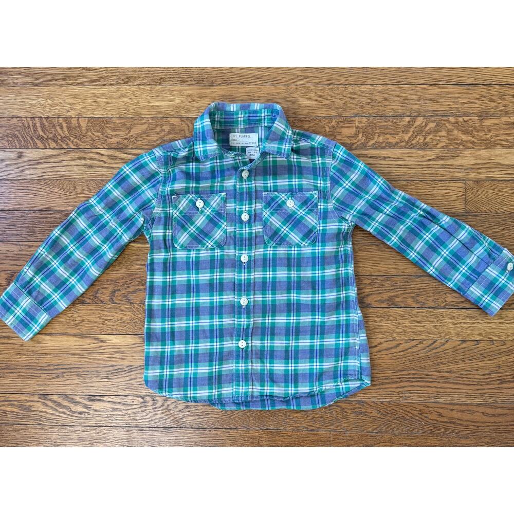 Crewcuts Boys' Green & Blue Plaid Flannel Shirt Size 4-5